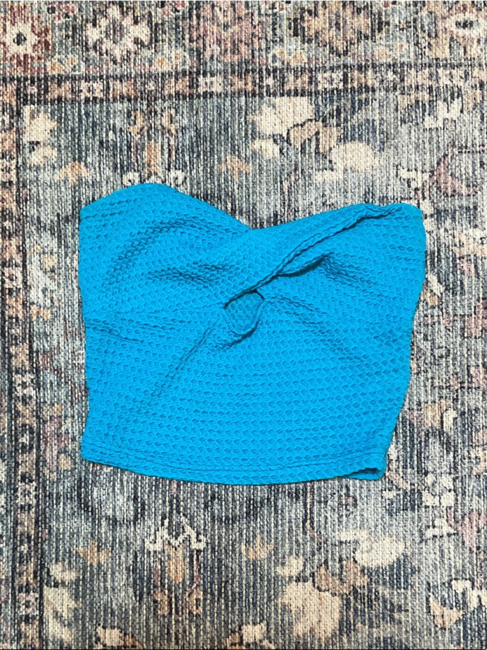 SHEIN Bright Teal Blue Textured Twist-Front Crop Tube Top